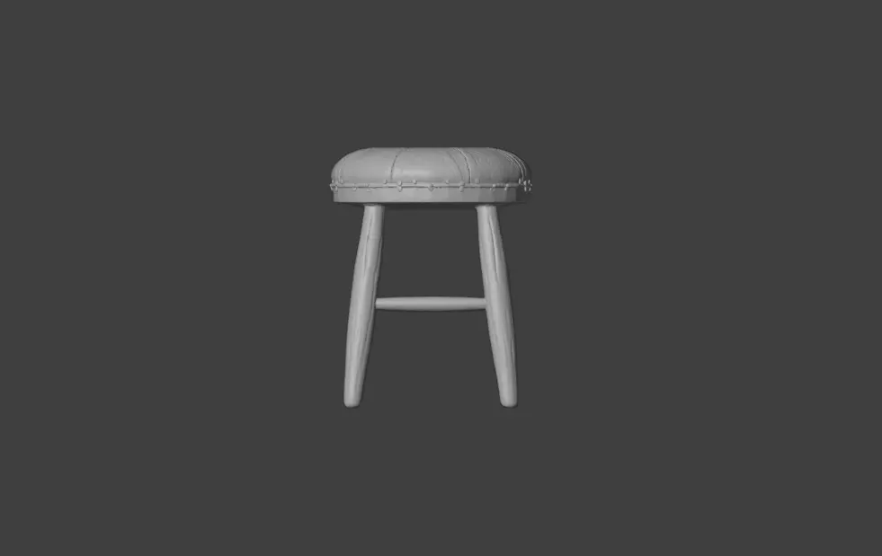 Vintage Wooden Stool 3D model_17