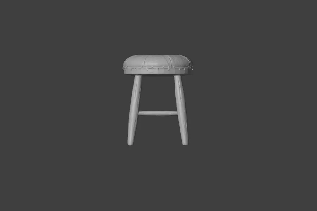 Vintage Wooden Stool 3D model_16