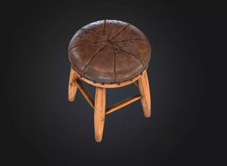 Vintage Wooden Stool 3D model_6