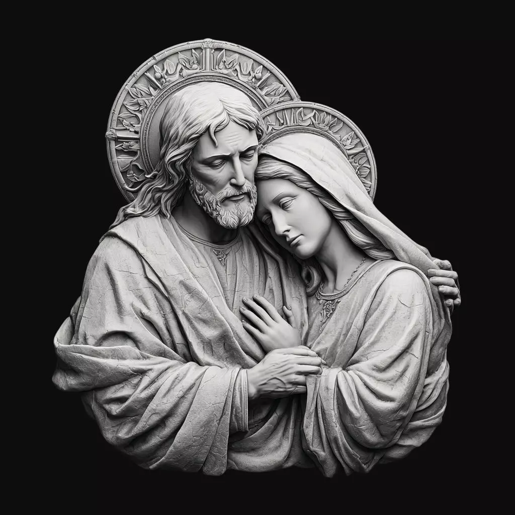 Jesus and Mary Sacred Relief Sculpture 3D print model_0