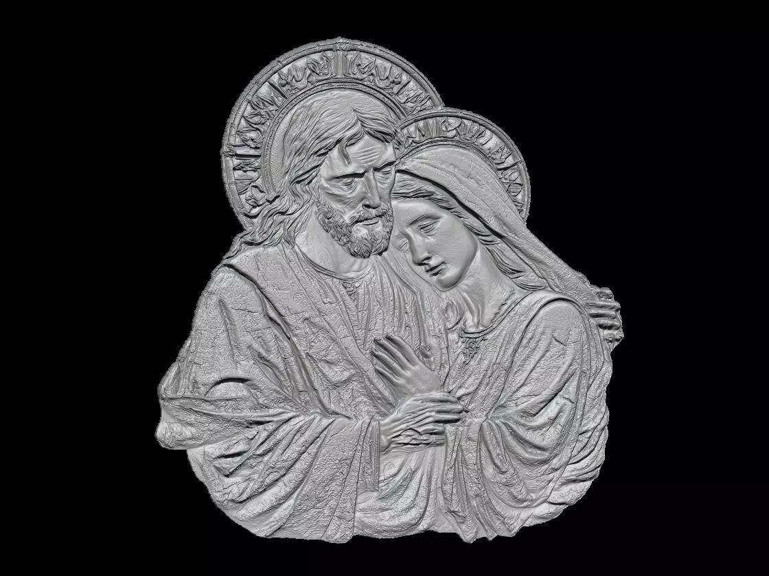 Jesus and Mary Sacred Relief Sculpture 3D print model_3