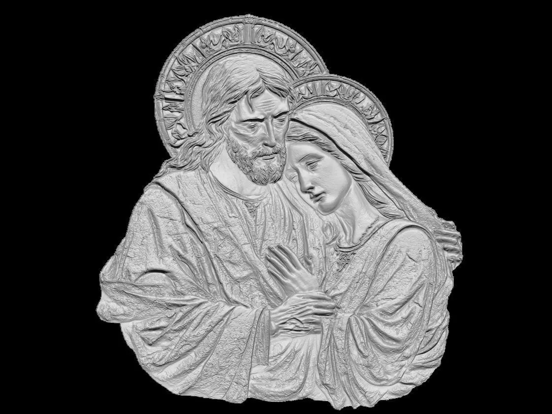 Jesus and Mary Sacred Relief Sculpture 3D print model_1