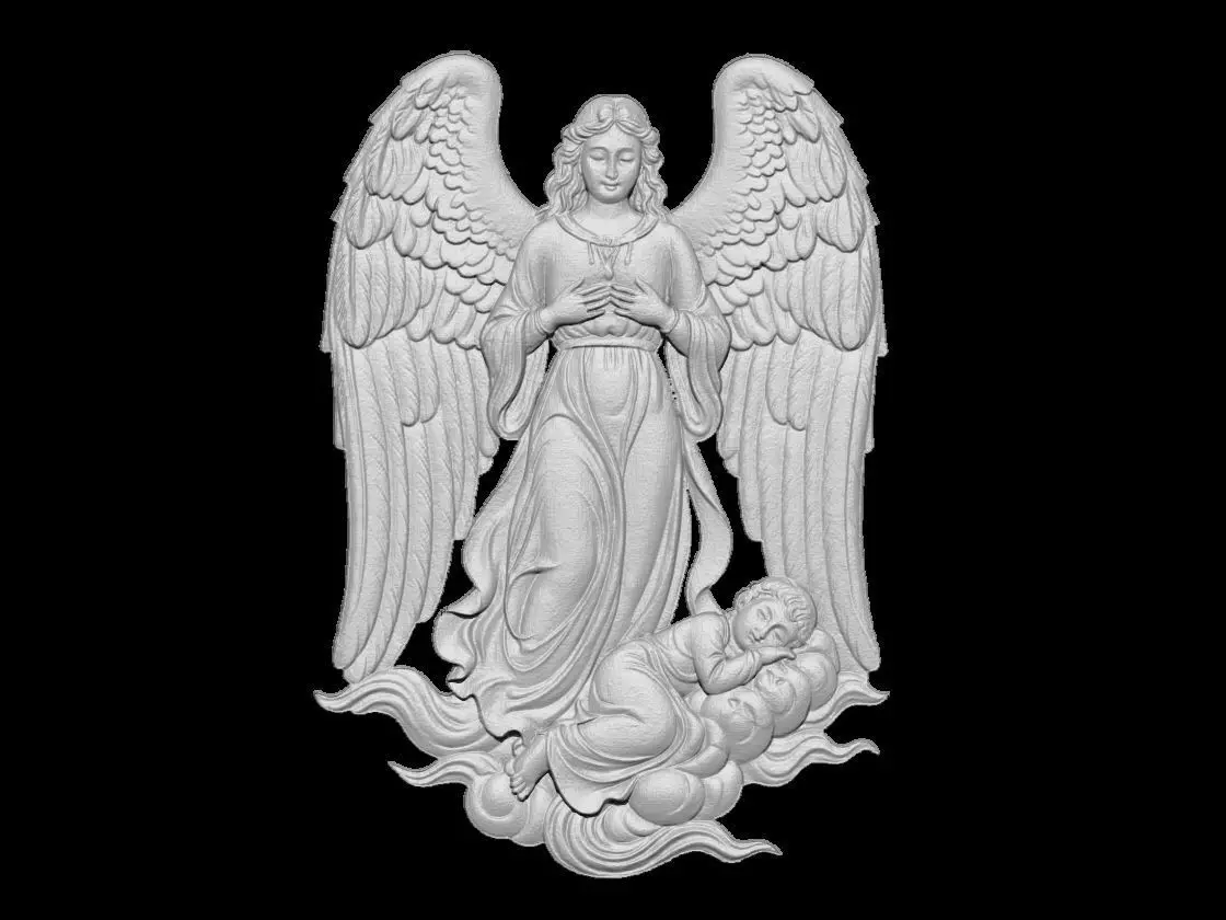  Guardian Angel with Sleeping Baby Sculpture 3D print model_1