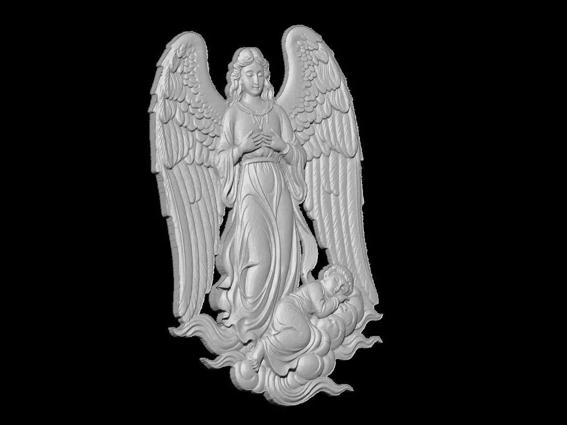  Guardian Angel with Sleeping Baby Sculpture 3D print model_3