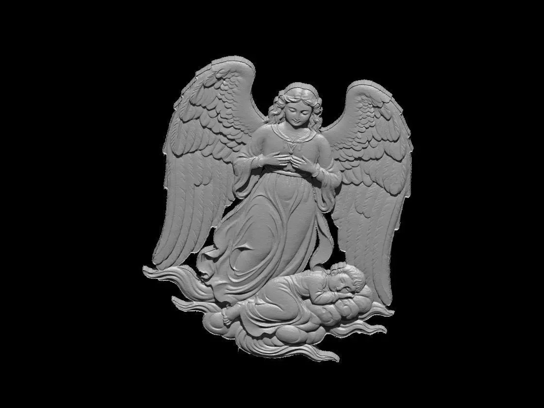  Guardian Angel with Sleeping Baby Sculpture 3D print model_5