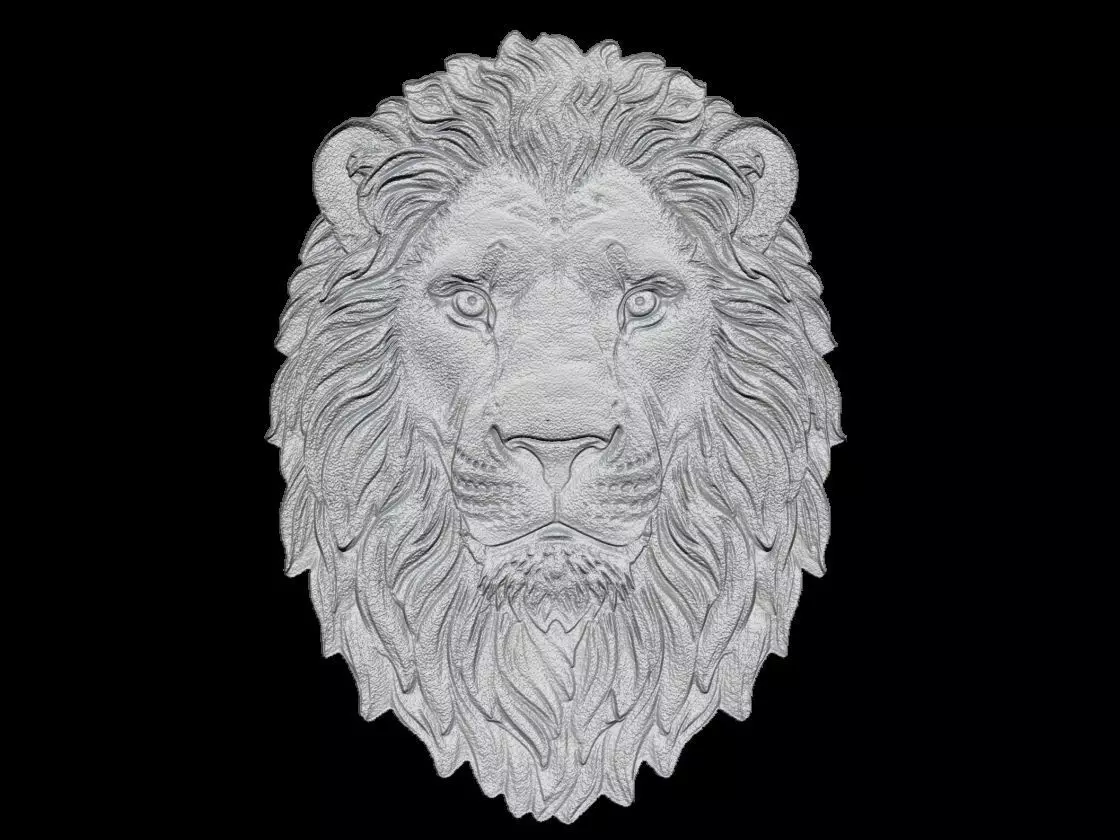 Majestic Lion Head Sculpture Relief  3D print model_1