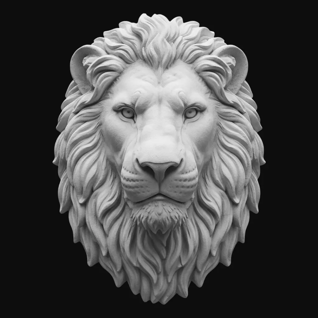 Majestic Lion Head Sculpture Relief  3D print model_0