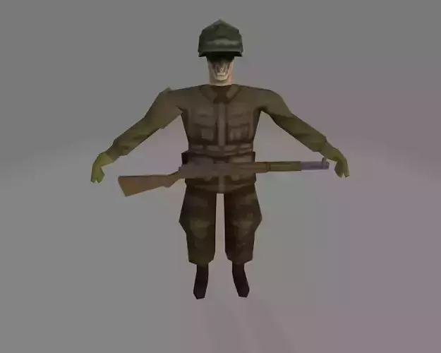 WWII 101st Airborne Soldier Low Poly Character
