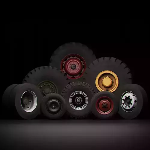 Collection of various wheels with LODs Low-poly 3D model