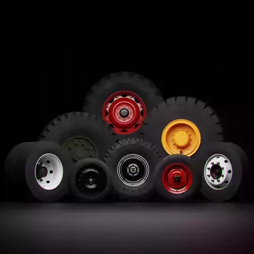 Collection of various wheels with LODs Low-poly 3D model 2