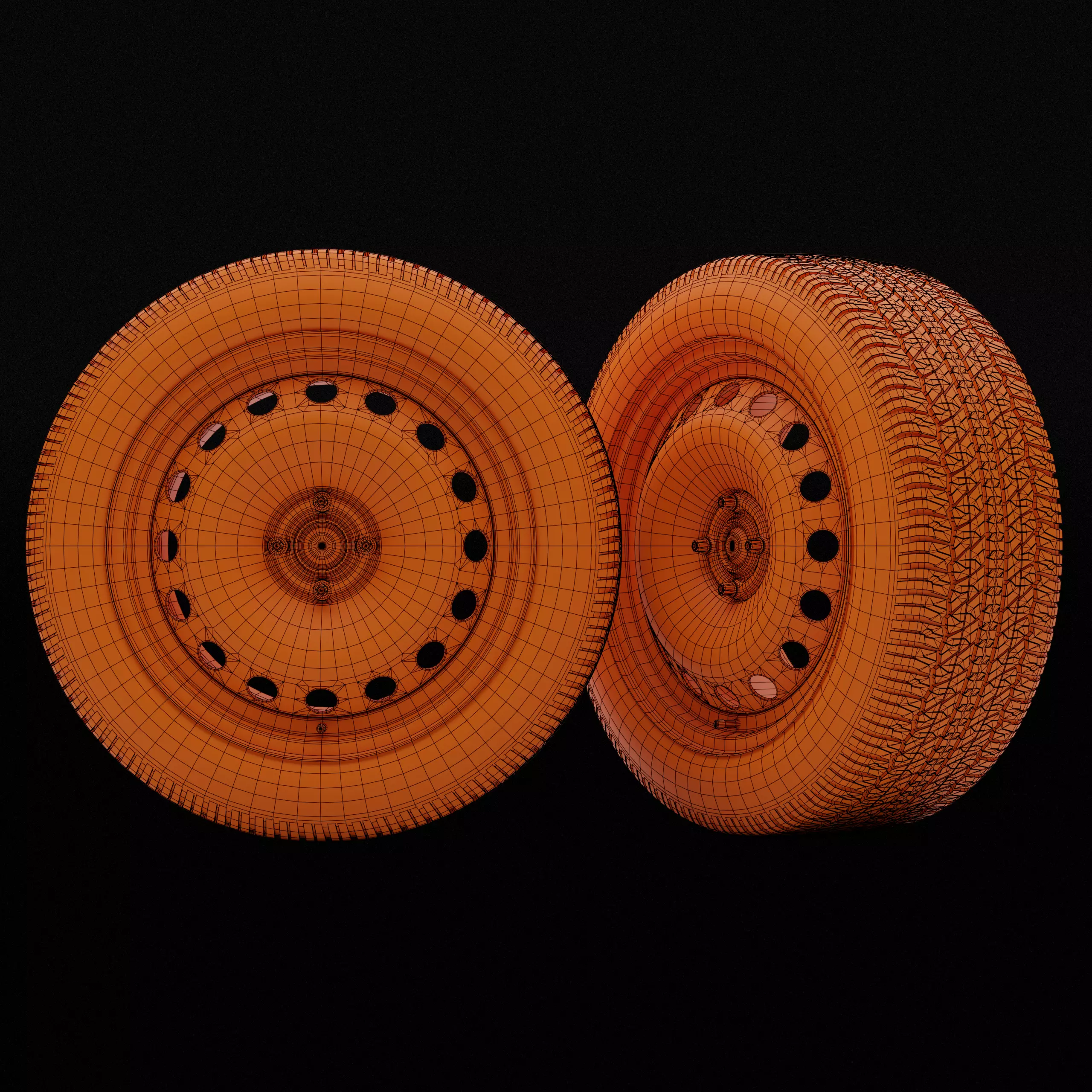 Collection of various wheels with LODs Low-poly 3D model_7