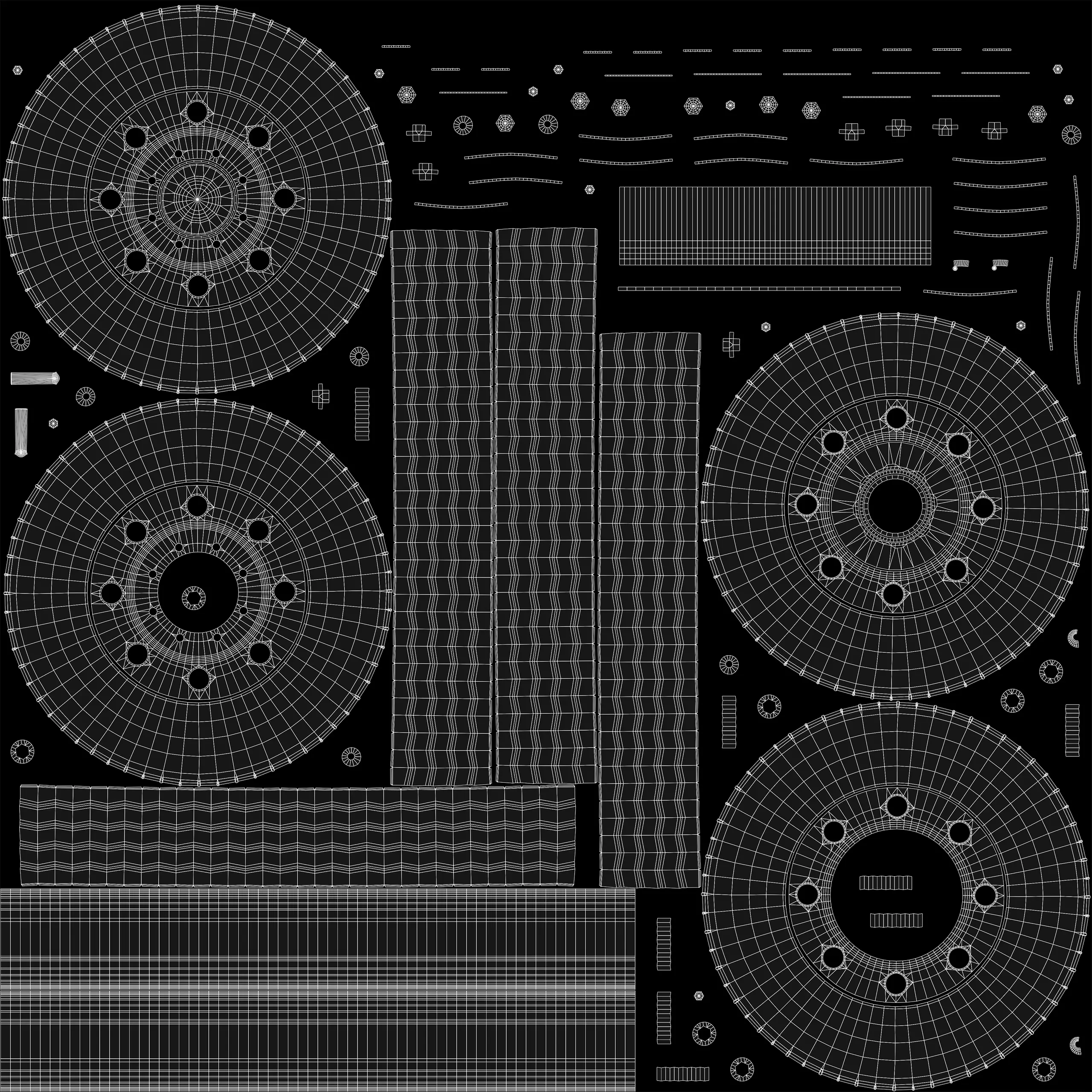Collection of various wheels with LODs Low-poly 3D model_23