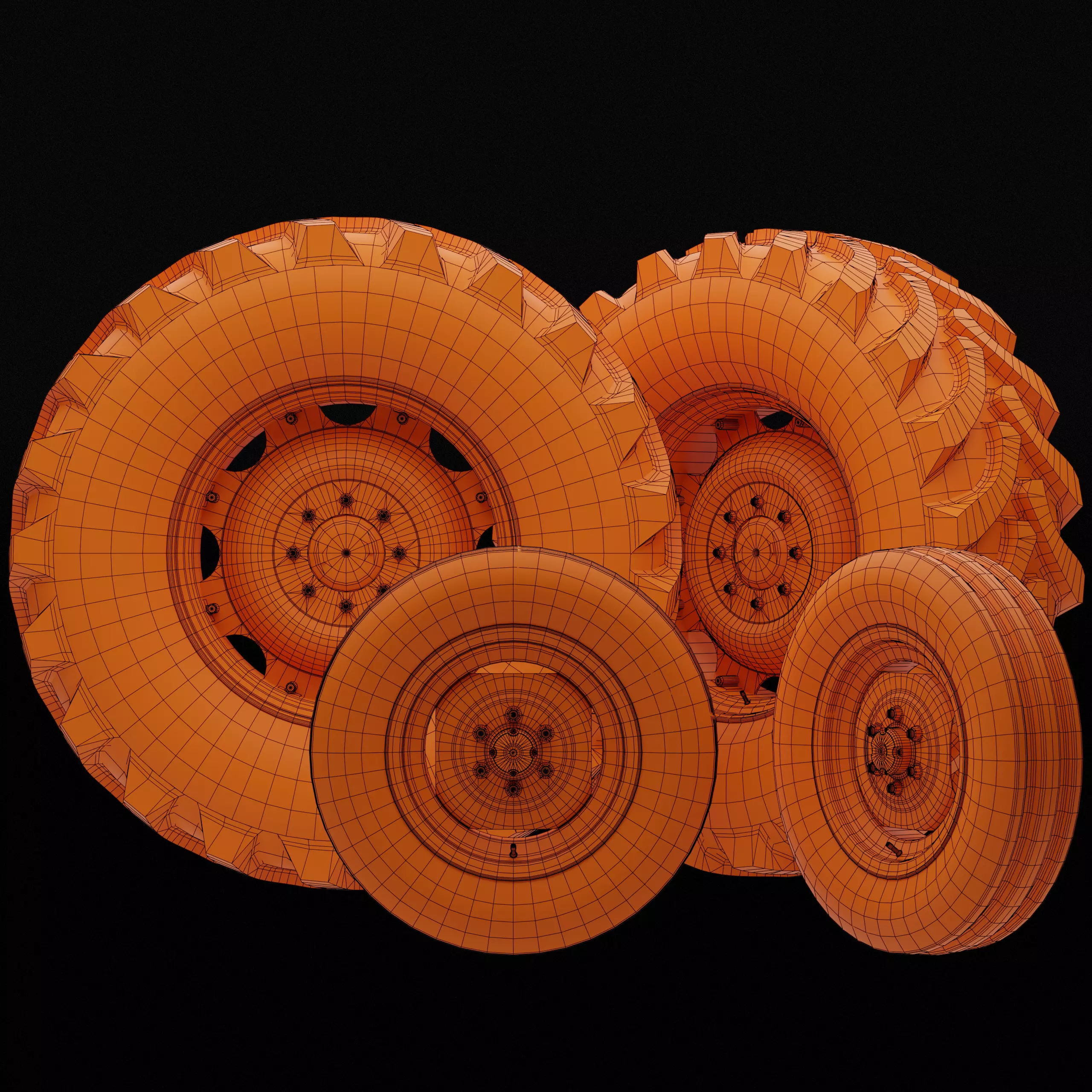 Collection of various wheels with LODs Low-poly 3D model_27