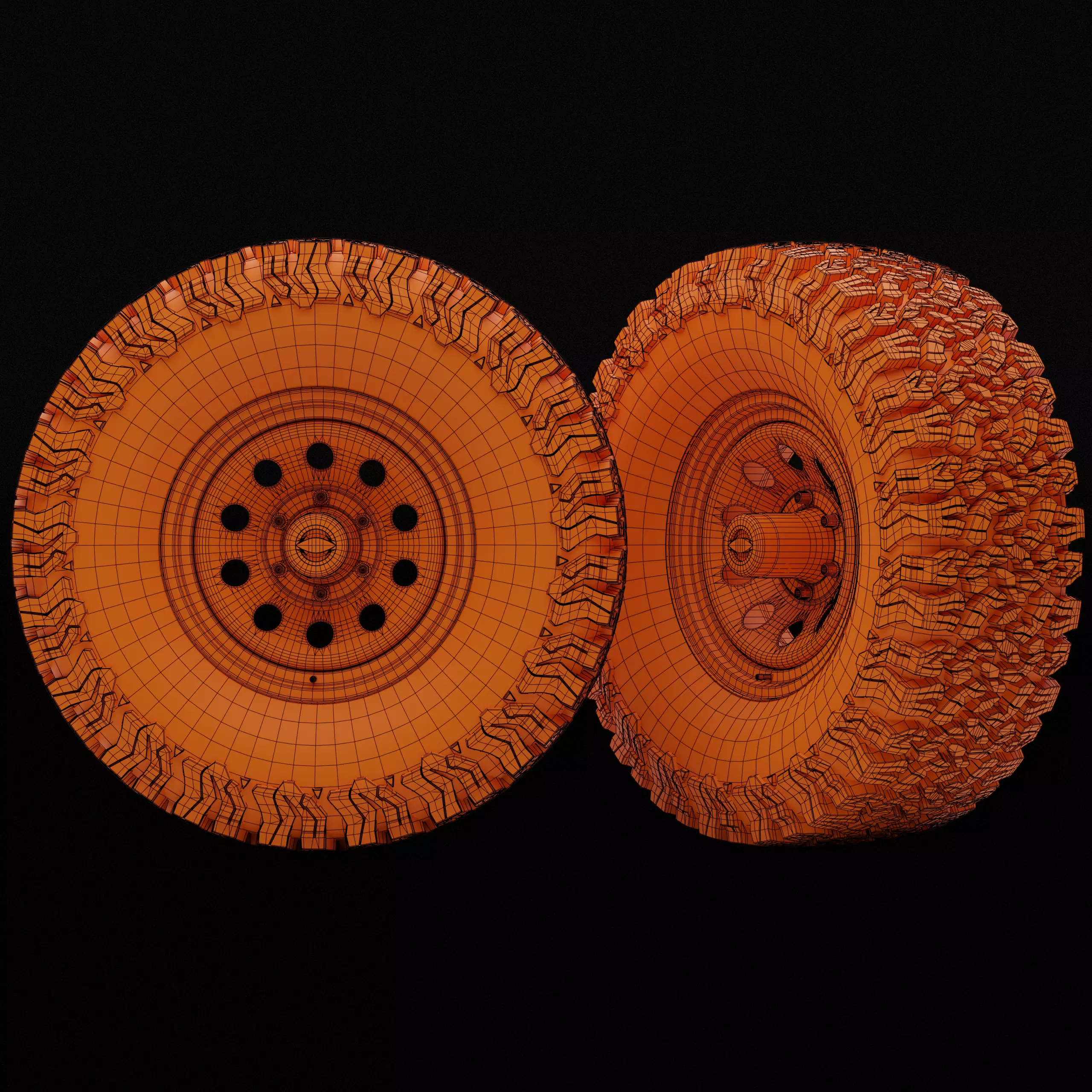 Collection of various wheels with LODs Low-poly 3D model_14
