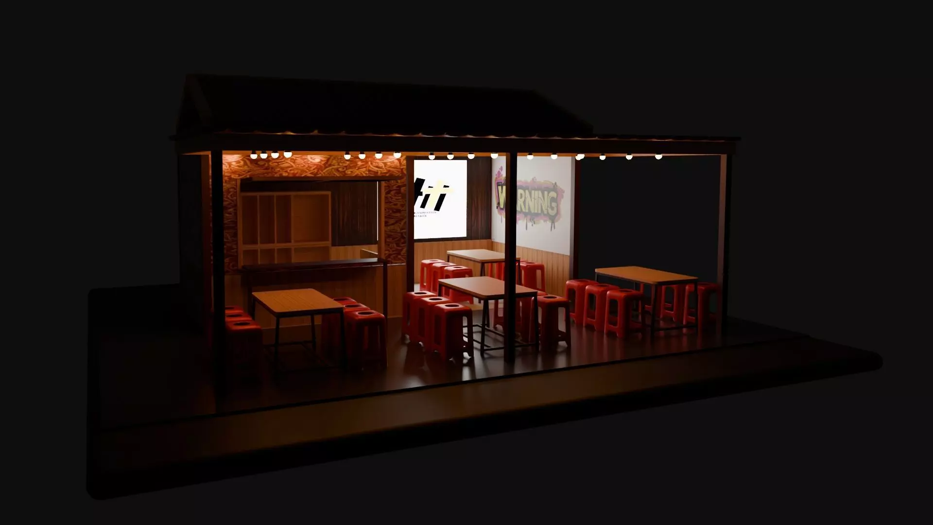 Modeling Warkop warung kopi caffe Free low-poly 3D model