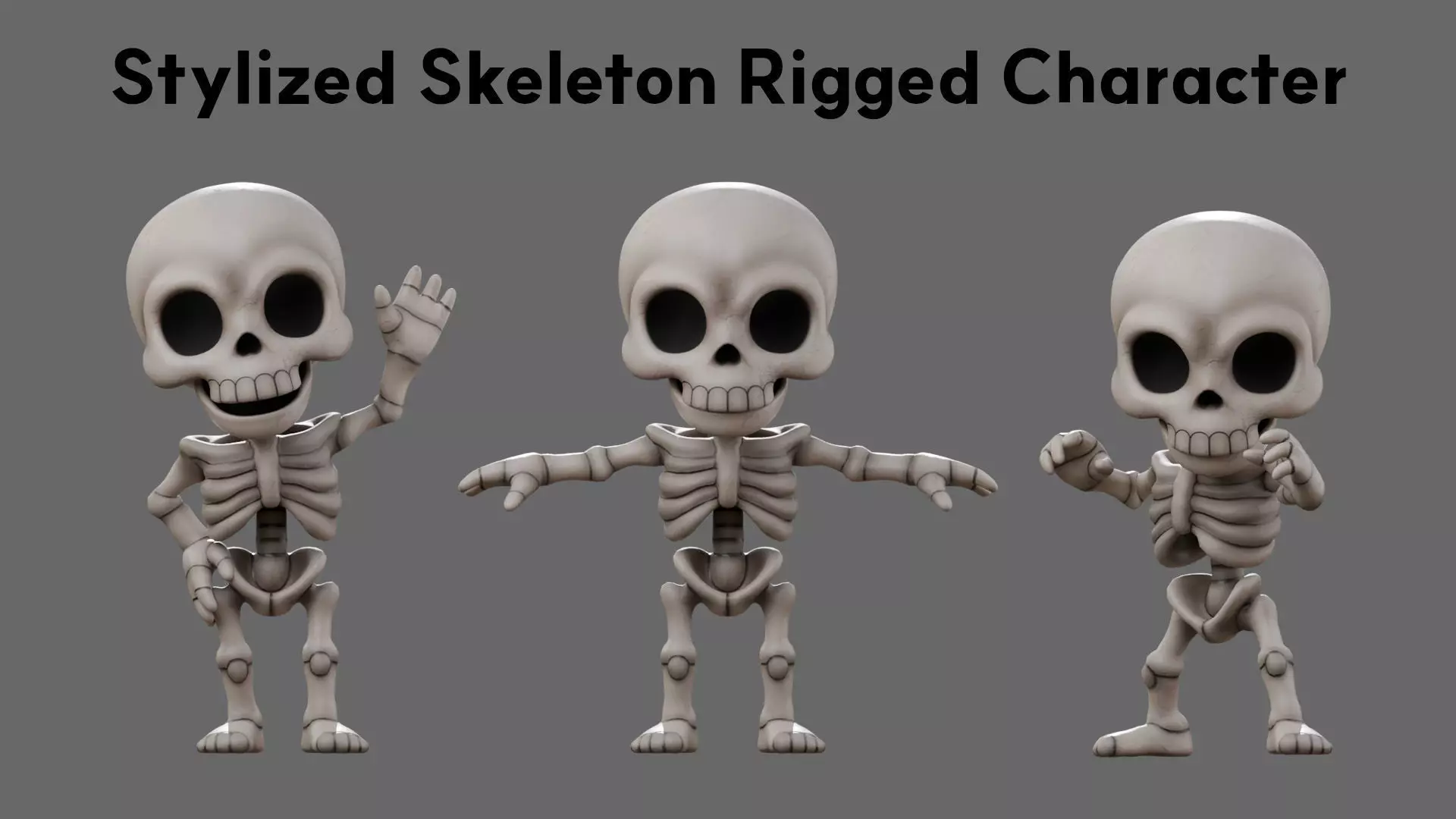 SD Skeleton Stylized Rigged Skeleton Character Low-poly 3D model_0