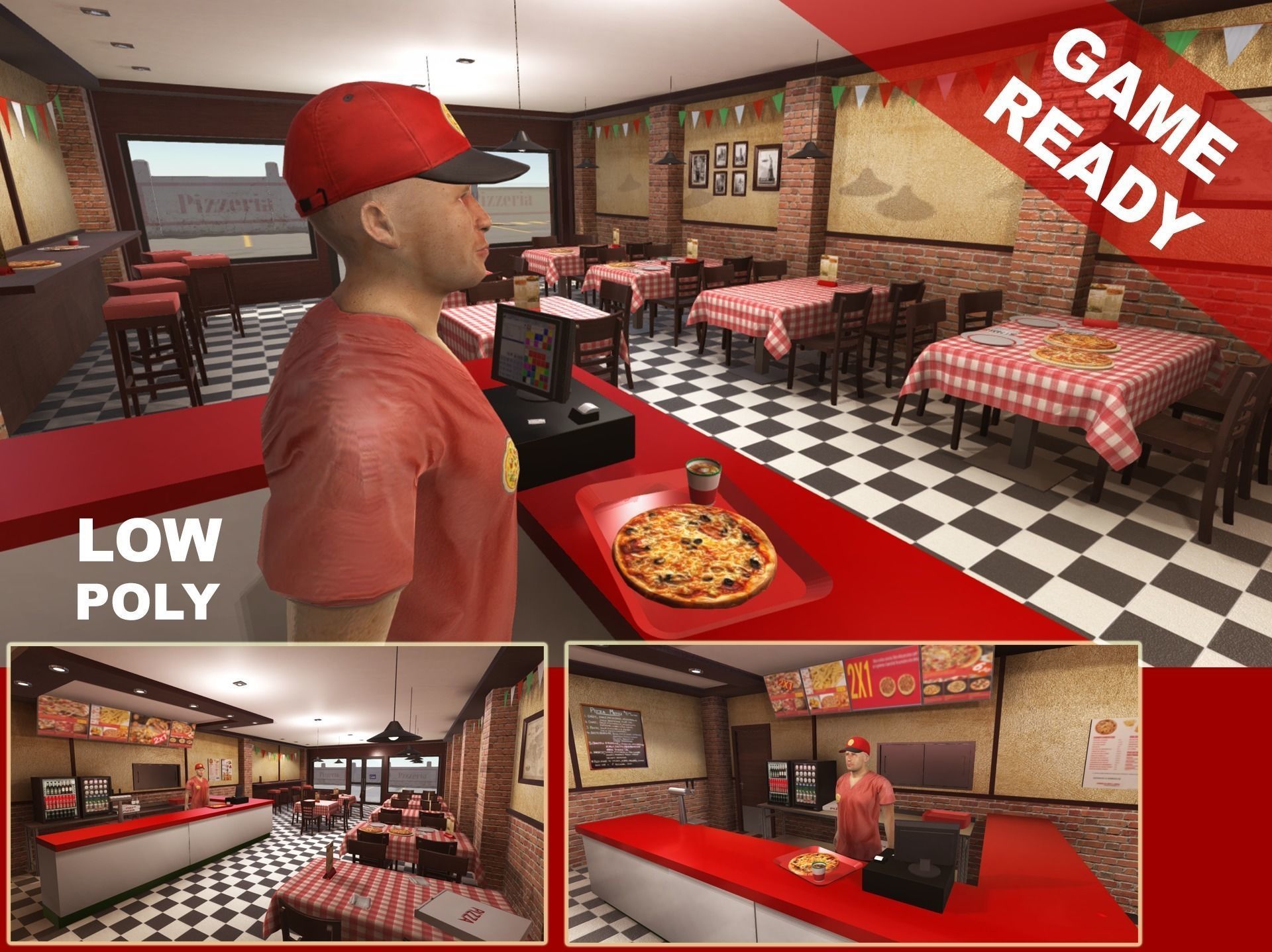 Pizzeria Interior Low-poly 3D model_0