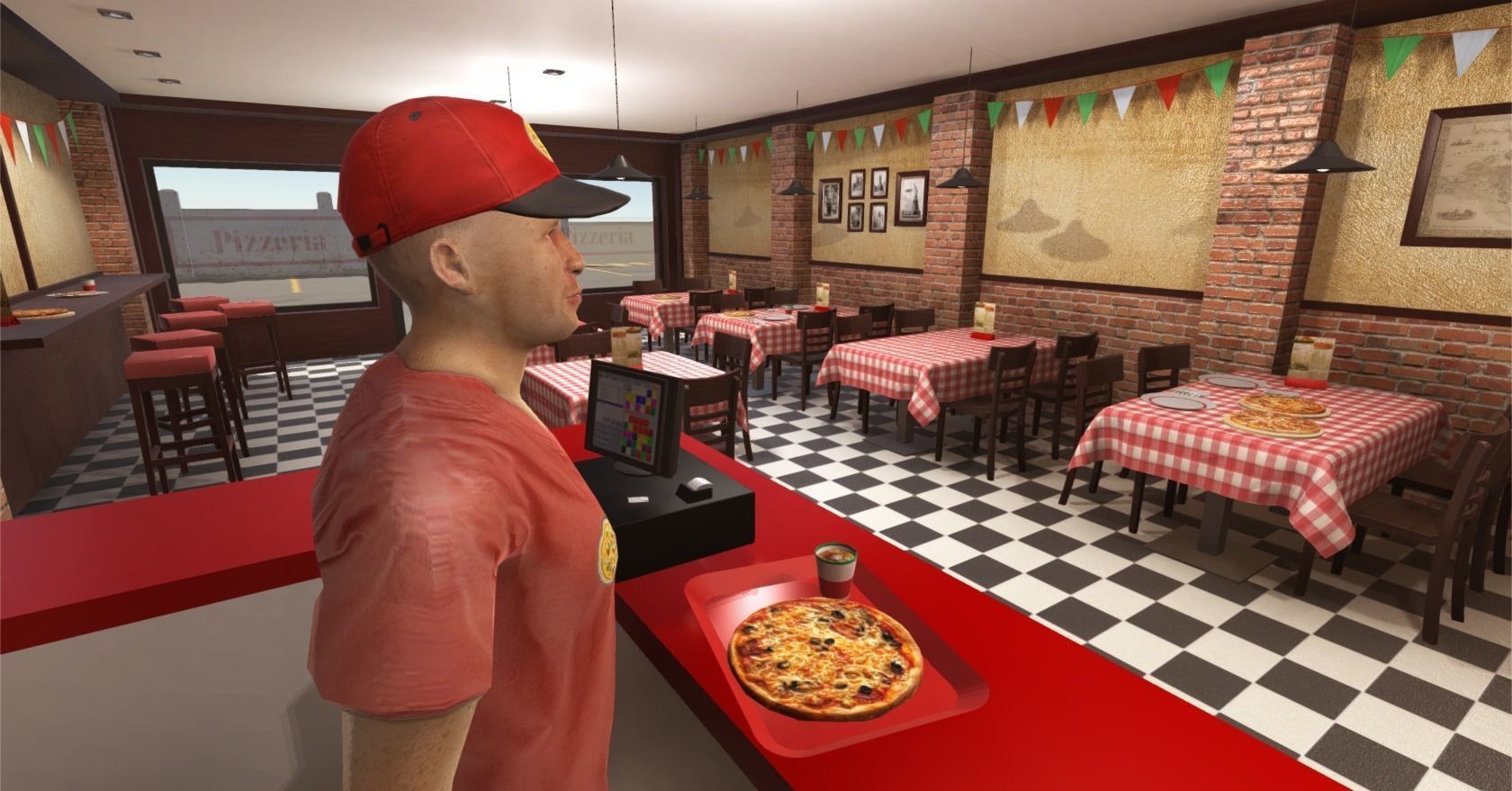 Pizzeria Interior Low-poly 3D model_1