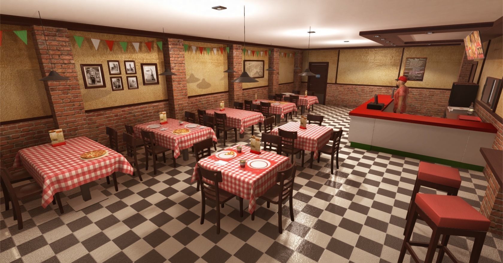 Pizzeria Interior Low-poly 3D model_5