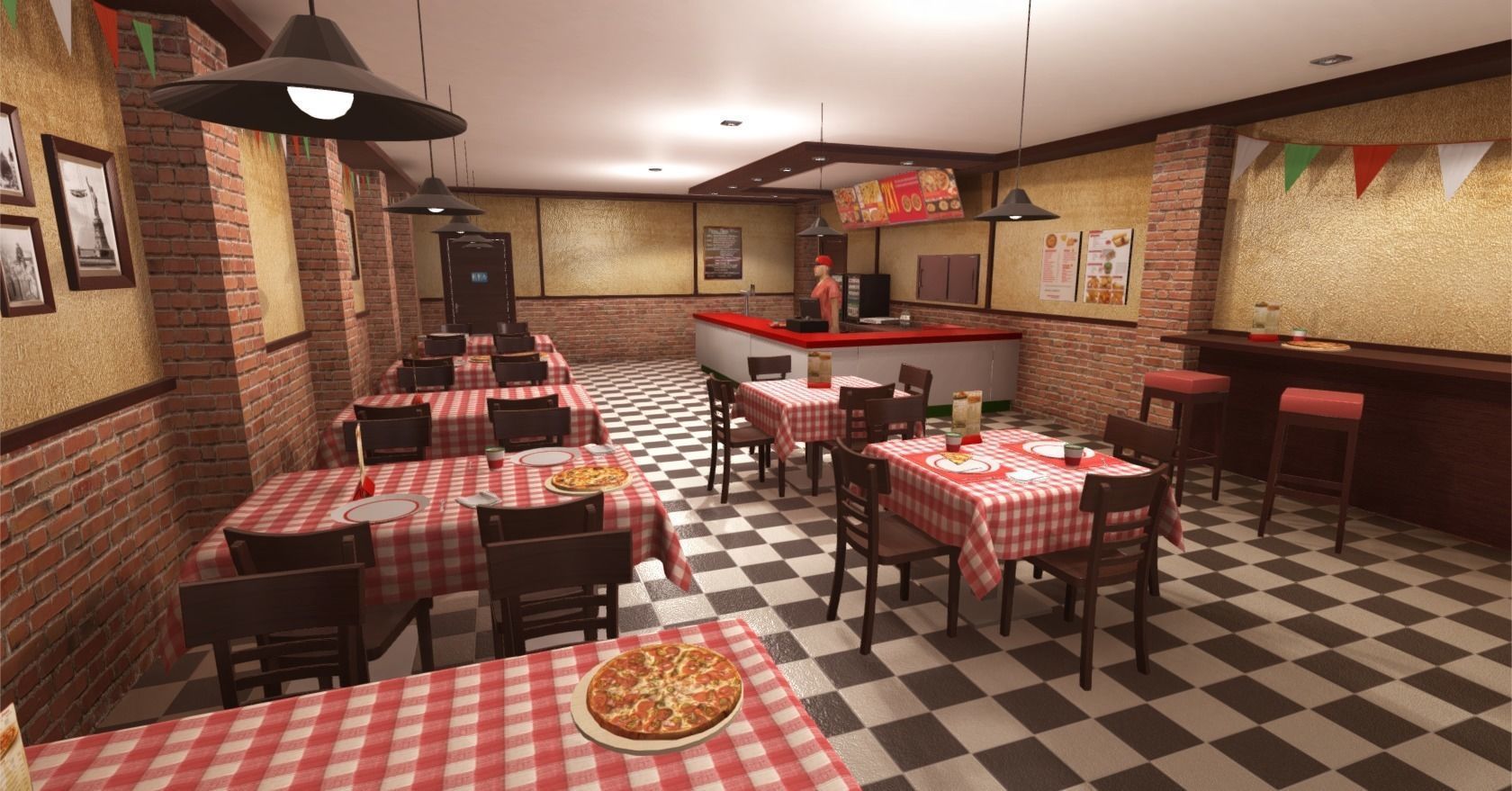 Pizzeria Interior Low-poly 3D model_2