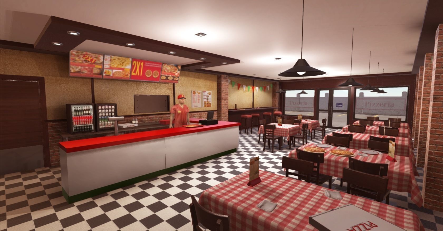 Pizzeria Interior Low-poly 3D model_3