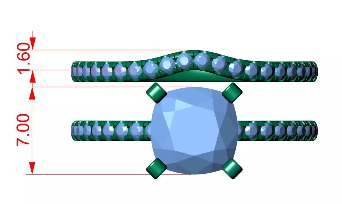 Square Cushion Engagement Ring 3D print model_8