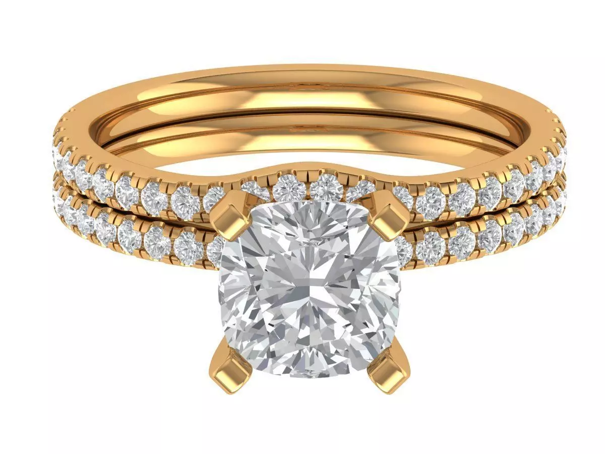 Square Cushion Engagement Ring 3D print model_0