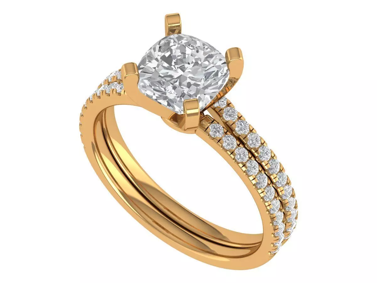 Square Cushion Engagement Ring 3D print model_1