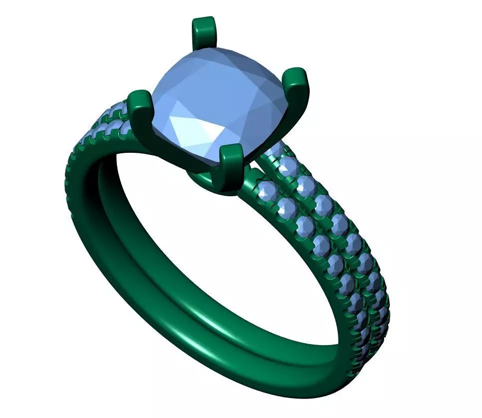 Square Cushion Engagement Ring 3D print model_11