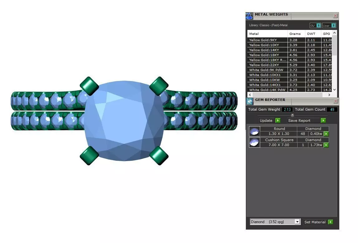 Square Cushion Engagement Ring 3D print model_7