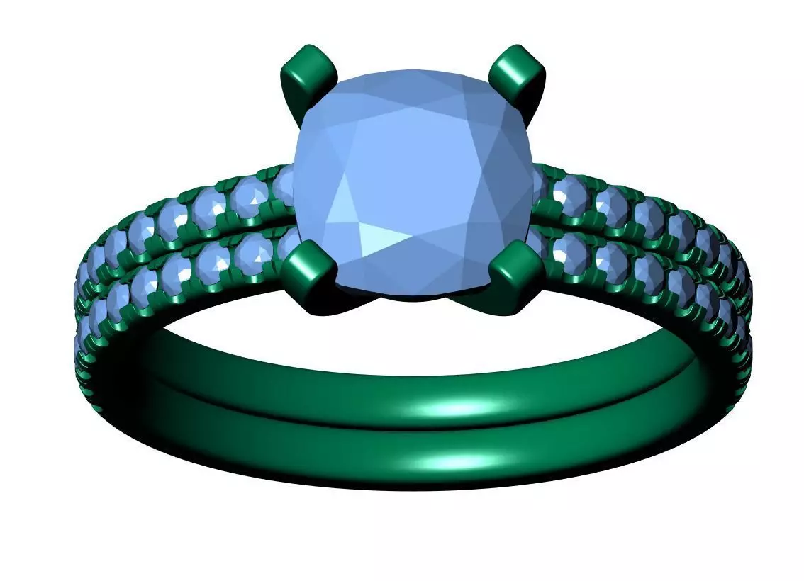 Square Cushion Engagement Ring 3D print model_13