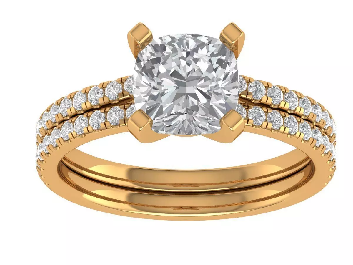 Square Cushion Engagement Ring 3D print model_6