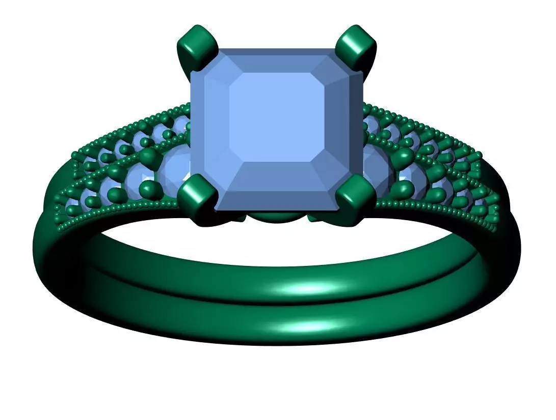 Asscher Engagement Ring 3D print model_12