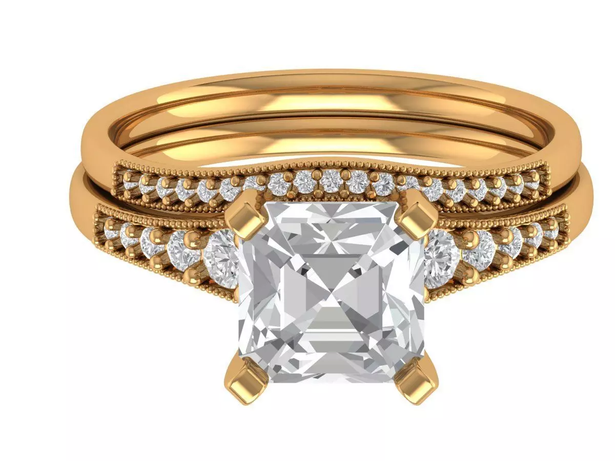 Asscher Engagement Ring 3D print model_0