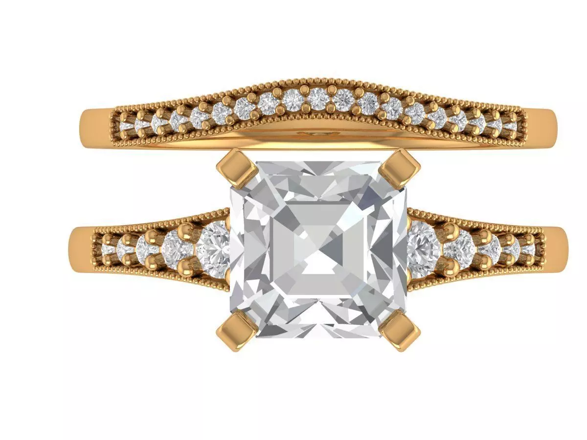 Asscher Engagement Ring 3D print model_4