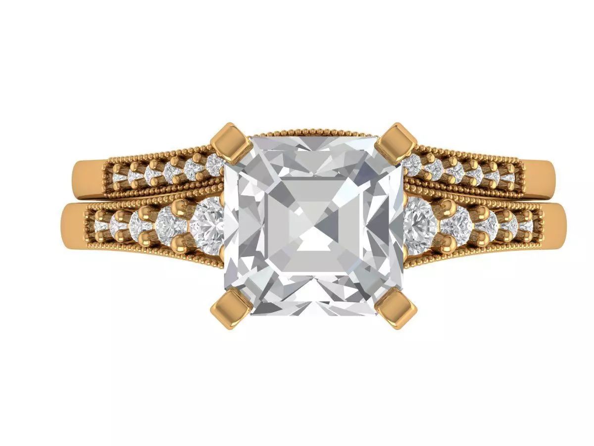 Asscher Engagement Ring 3D print model_3