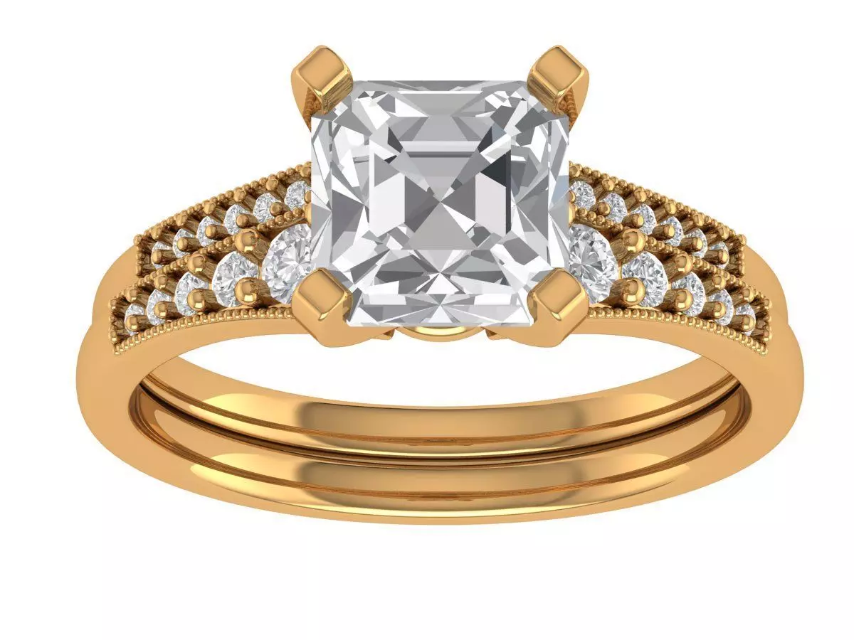 Asscher Engagement Ring 3D print model_5