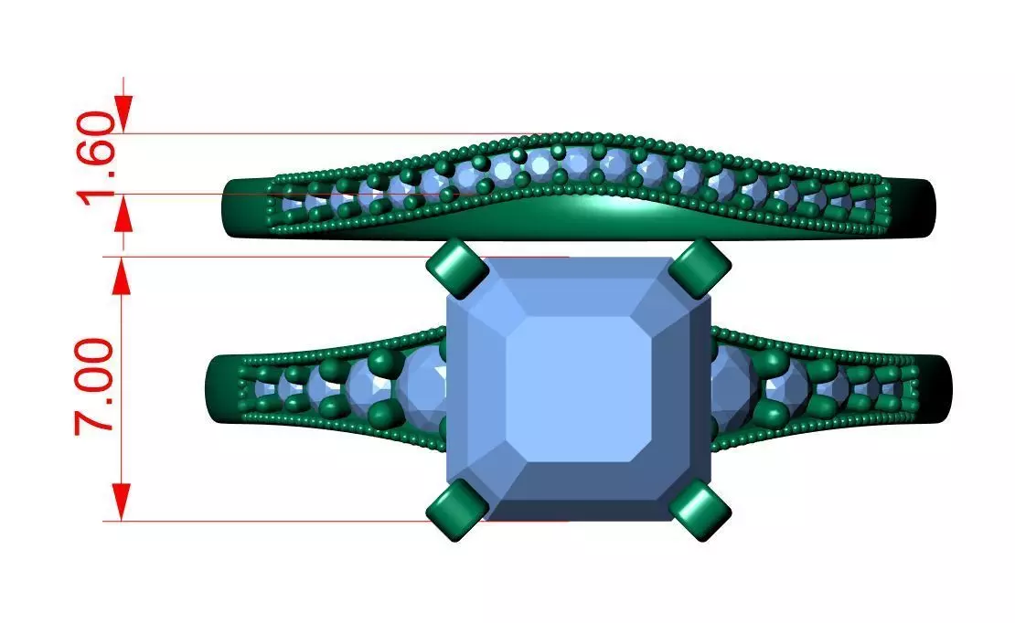 Asscher Engagement Ring 3D print model_8