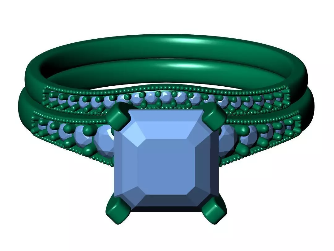 Asscher Engagement Ring 3D print model_11