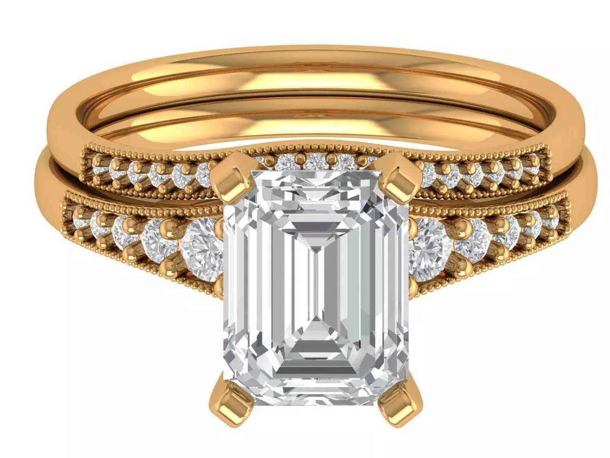 Emerald Engagement Ring 3D print model_0