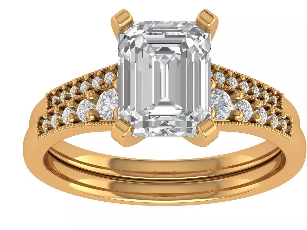 Emerald Engagement Ring 3D print model_5