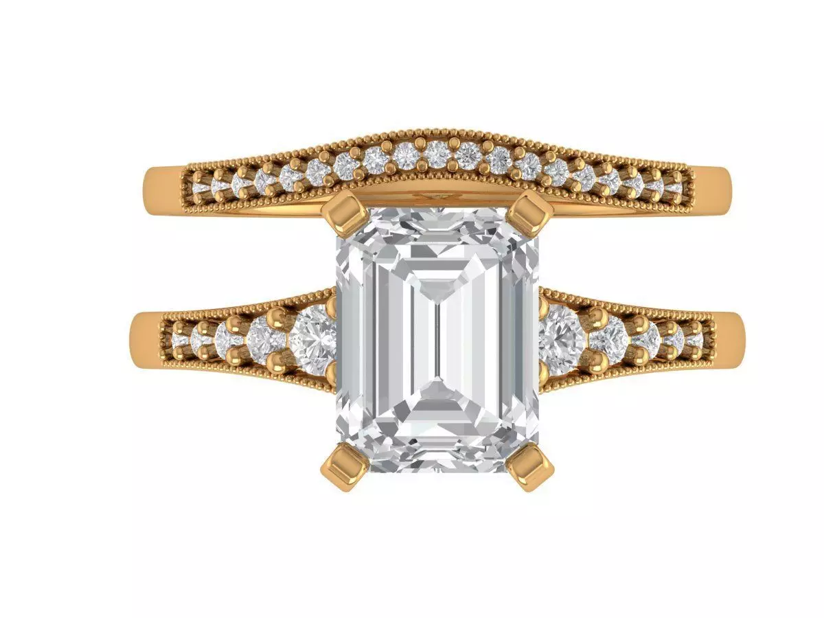 Emerald Engagement Ring 3D print model_1