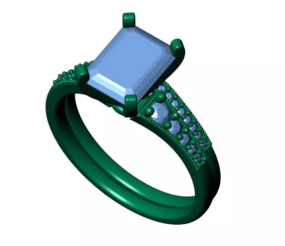 Emerald Engagement Ring 3D print model_8