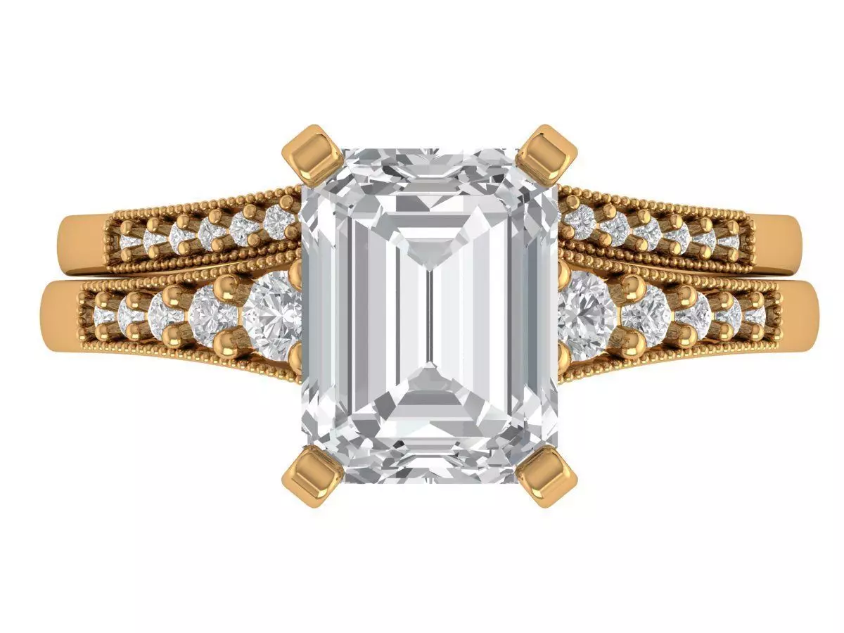 Emerald Engagement Ring 3D print model_4