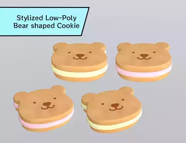 Stylized Low-Poly Bear Shaped Cookie Low-poly 3D model