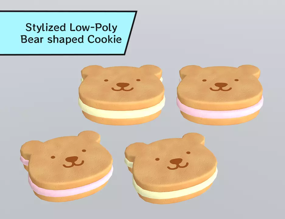Stylized Low-Poly Bear Shaped Cookie Low-poly 3D model_0