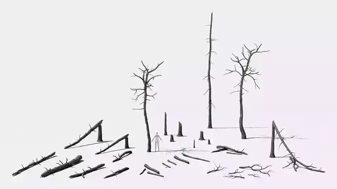 Dead forest trees game ready pack of 28 low poly assets