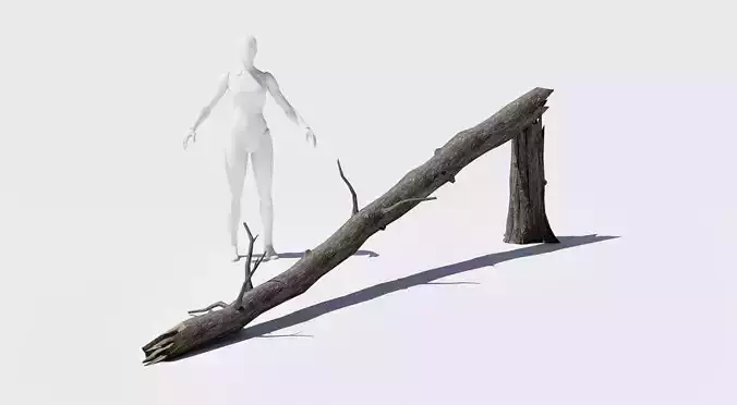 Realistic dead Fallen Tree trunk low poly game ready asset