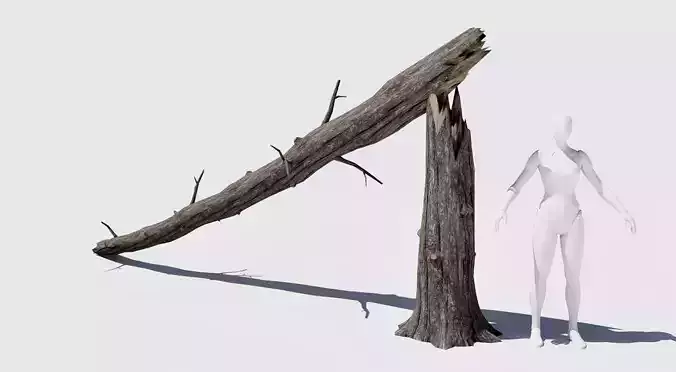 Realistic dead Fallen Tree low poly game ready asset