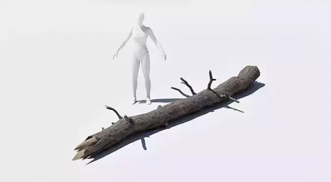 Realistic dead fallen trunk game ready asset